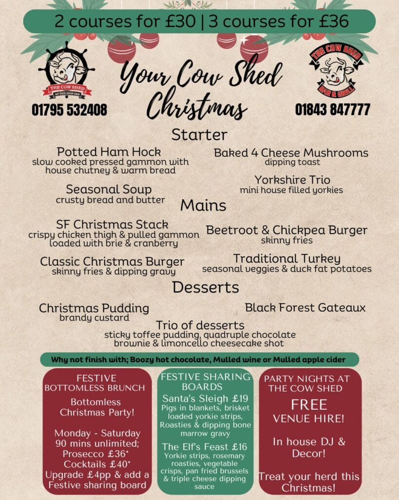 Cow Shed festive menu